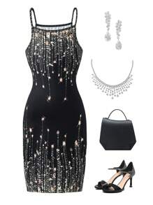 Tween Girl Sequin Print Effect Bodycon Dress, Elegant