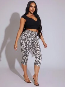 BamGleam High Elasticity Leopard Print Waist Ruched Design Mid-Length Casual Leggings - Multicolor - View 5