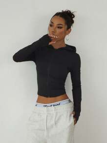 SHEIN Sport Studio Schlanksitzende Kapuzen-Reißverschluss Athletik Jacke, elegante dehnbare Sportbekleidung für Radfahren, Alltag, schlank machende hochwertige Outdoor-Aktivitäten, Yoga