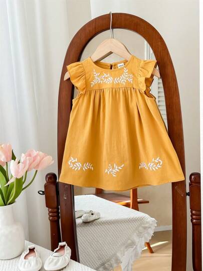 女宝宝夏季休闲刺绣盖袖宽松连衣裙