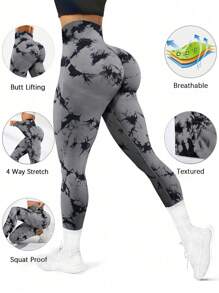 Easithlete 3pcs Tie Dye Wideband Waist Sports Leggings