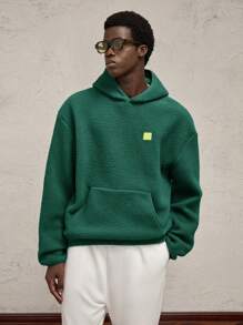 AKNOTIC Business Casual Men's Knitted Fuzzy Relaxed Fit Drop Shoulder Casual Pullover Sweatshirt Sweatshirt, Green With Contrast Color Letter Graphic, For Fall Winter - Dark Green - View 6
