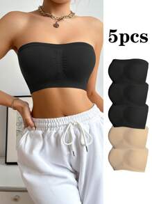 5pack Solid Ruched Bustier Bra
