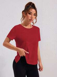 Gameset SHEIN Sport Mesh Insert Raglan Sleeve Sports Tee Workout Tank Top Gym Women Shirts - Red - View 6