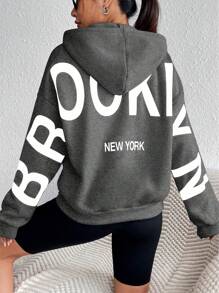 SHEIN Unity Casual Letter Print Hoodie, Autumn/Winter - Dark Grey - View 6