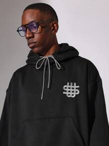 SUMWON Áo hoodie chui đầu thời trang đường phố thêu logo ký hiệu đô la Đồ mặc ở nhà thể thao Thời trang đô thị Thoải mái Thường ngày Trang phục thiết yếu Thu Đông - màu đen - Xem 4
