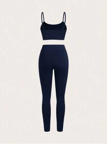 SHEIN Essnce Women's Casual Light Sports Summer Outfit, Sexy & Fashionable Outdoor Cycling Tennis Travel Top Top & Compression Trousers Pants & Plaid Shirt 3pcs/Set