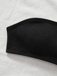 SHEIN 2pcs/Set Tween Girl Ribbed Tube Crop Top Bra - Black - View 4