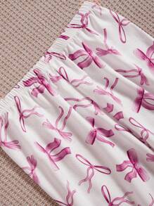 SHEIN 情人节两件套女士可爱蝴蝶结印花翻领开衫长袖上衣和休闲裤优雅睡衣 - 彩色 - 查看 5