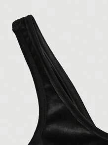 SHEIN MOD 女士复古天鹅绒红色连衣裙，适合情人节和新年 - 黑色 - 查看 3