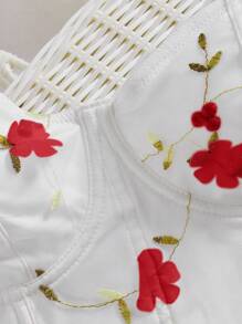 SHEIN Privé Women's Elegant Romantic Floral Embroidery Mesh Tight Fit Bustier Top