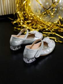 Sepatu hak tinggi anak perempuan dengan hiasan pita, cocok untuk musim semi dan musim gugur. - Perak - View 2