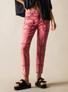 Bohemela 女式纯色梭织低腰口袋修身做旧水洗休闲度假裤西部风女式节日嬉皮女牛仔