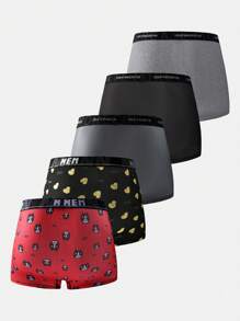 Paquete de 5 bóxers tipo brief casuales con estampado de letras minimalista para hombres - Multicolor - Ver 2