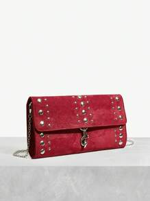 SHEIN SXY Women's Fashionable Elegant Riveted Angola Red Clutch Valentines - Burgundy - View 3