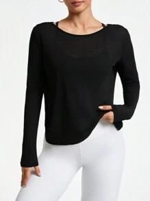 Rhythm Era Women's Backless Cross Strap Yoga Fitness Outdoor Long Sleeve T-Shirt