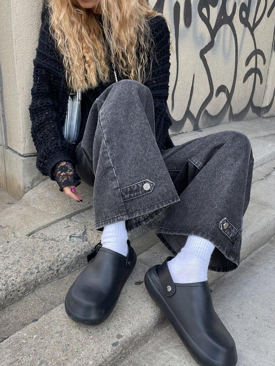 FRIFUL Women's Casual Distressed Wide Leg Jeans