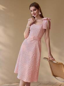 MOTF JACQUARD TIE SHOULDER DRESS - Pink - View 7