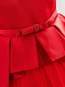 Baby Girl Elegant Simple Elegant Crew Neck Patchwork Ruffle Hem Sleeveless Mid-Length Dress - Red - View 4