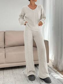 EURMUSE Knitwear Sweater Co-Ords With Pants And Cable Pattern