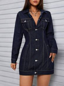 SHEIN Tall Women's Autumn Long Sleeve Single-Breasted Casual Denim Jacket
