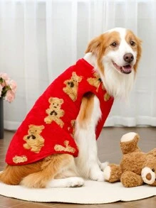 PETSIN 1 件红色小熊毛绒宠物背心，秋冬季保暖，农历新年 - 紅色 - 查看 6