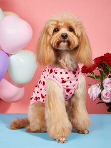 PETSIN 1pc Polyester Heart Pattern Stretchy Breathable Camisole Vest, Comfortable Home Wear Suitable For Teddy Bear All Season, Valentine's Day - Pink - View 3