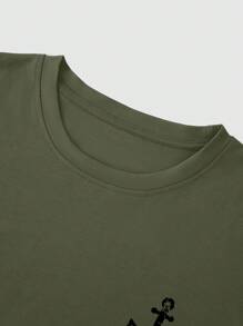 Manfinity Homme 男士船锚印花圆领短袖休闲 T 恤 - 軍綠色 - 查看 3