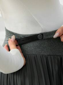 SHEIN Pregnant Women Casual Solid Color Patchwork Pleat Skirt, Everyday Wear - Grey - View 3