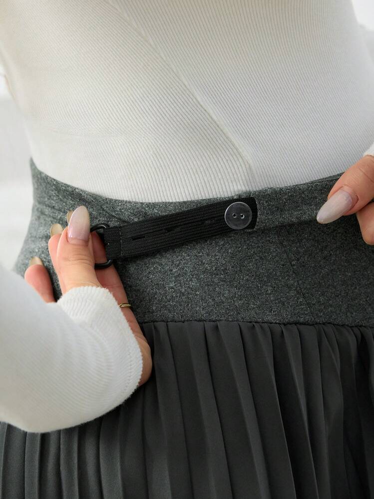 SHEIN Pregnant Women Casual Solid Color Patchwork Pleat Skirt, Everyday Wear - Grey - View 3