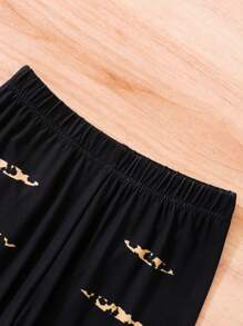 2pcs Teen Girls Casual Color Block Leopard Print Short Sleeve Top And Shorts Set - Multicolor - View 7