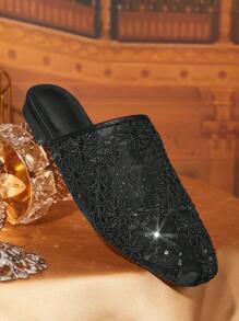 CUCCOO TILAWA Women's Elegant Embroidery Mary Jane Flat Shoes Valentine's Day - Black - View 6