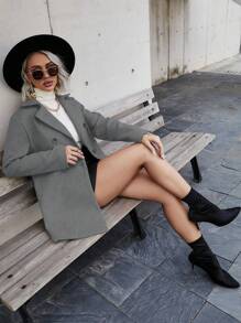 SHEIN Clasi Solid Double Breasted Overcoat Fall Winter Cloth For Women - Grey - View 5
