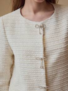 MOTF PREMIUM TEXTURED RHINESTONE BOW DECOR BOXY JACKET - White - View 3