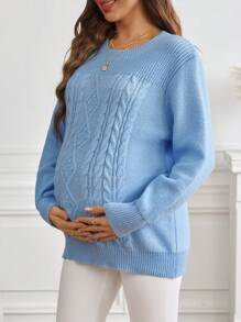 SHEIN Pregnant Women Solid Color Crew Neck Long Sleeve Simple Sweater, Casual Everyday Wear