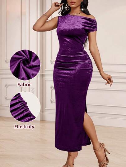 SHEIN Lady Vestido de fiesta de cumpleaños, vestido de invitado de boda para las cuatro estaciones, vestido de noche burdeos/granate, vestido formal, vestido sexy, vestido de graduación, vestido rojo, atuendo de cena, vestido de Navidad, vestido de gala formal largo para mujer