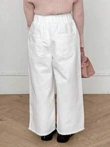 DAZY Young Girl Girl Loose-Fit Embroidered Denim Jeans, Spring - White - View 6