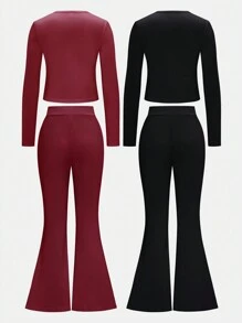 Teen Girls Two-Piece Set, Stylish Casual Outfit, Perfect For Daily Wear In All Seasons - Multicolor - View 2