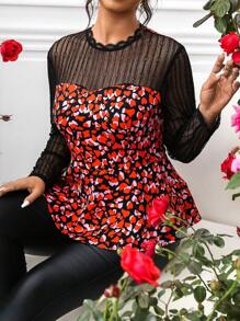 SHEIN Clasi Blusa elegante y romántica con parches de encaje y rosas, ideal para ocasiones especiales, como San Valentín