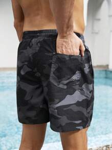Surfspeed Men's Camouflage Print Drawstring Waist Casual Beach Shorts - Black - View 2