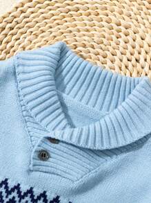 SHEIN 男童学院风提花针织毛衣套装，秋冬 - 藍色 - 查看 5
