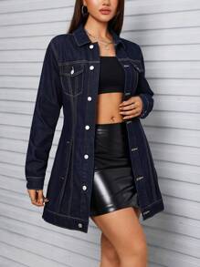 SHEIN Tall Women's Autumn Long Sleeve Single-Breasted Casual Denim Jacket