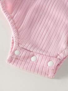 SHEIN Bộ 2 áo liền quần thêu chữ màu hồng và quần thường ngày cho bé gái mùa xuân/hè, thoải mái và thân thiện với da - Hồng - Xem 6