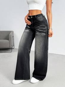 SHEIN EZwear Jeans de mujer con botones delanteros y bolsillo, para uso casual diario