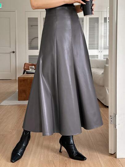 DAZY 女式秋季时尚纯色荷叶边下摆 PU 裙子