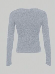 INAWLY Camiseta casual de manga larga con cuello redondo y abotonada de unicolor para mujer, otoño - Multicolor - Ver 3