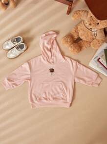 SHEIN Young Girls Embroidered Pink Sweatshirt Knit Long Sleeve Sweatshirts, Fashion School Style For Back To School Season, Autumn/Winter - Pink - View 5