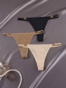 EmpressEnvy 3件套女士纯色O型环连接丁字裤套装 - 彩色 - 查看 6