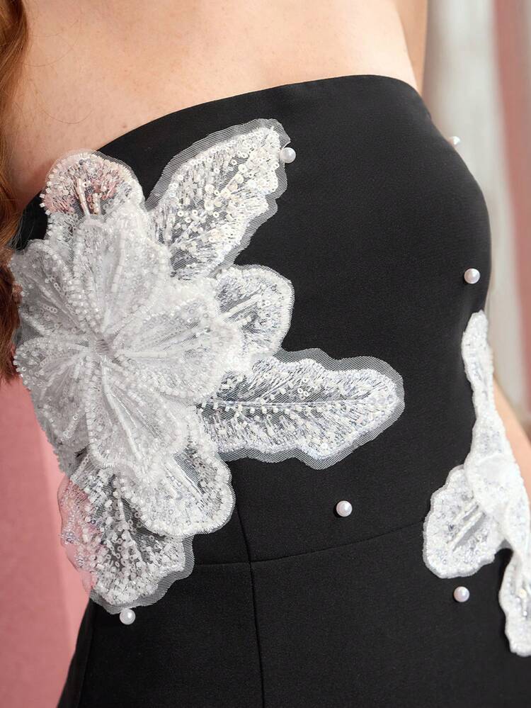 FLORAL PATCHED TUBE COCKTAIL DRESS