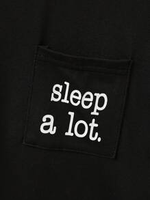 SHEIN 2 Pieces Set: Casual Comfortable Black Pocket Tee & Red Plaid Long Pants, Loungewear For Teen Boys - Multicolor - View 5